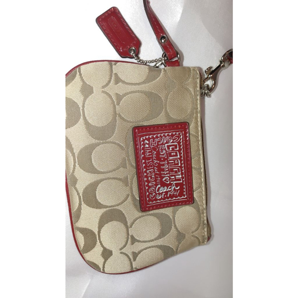 Coach Poppy Jacquard Wristlet Small Beige and Red - Picture 3 of 6